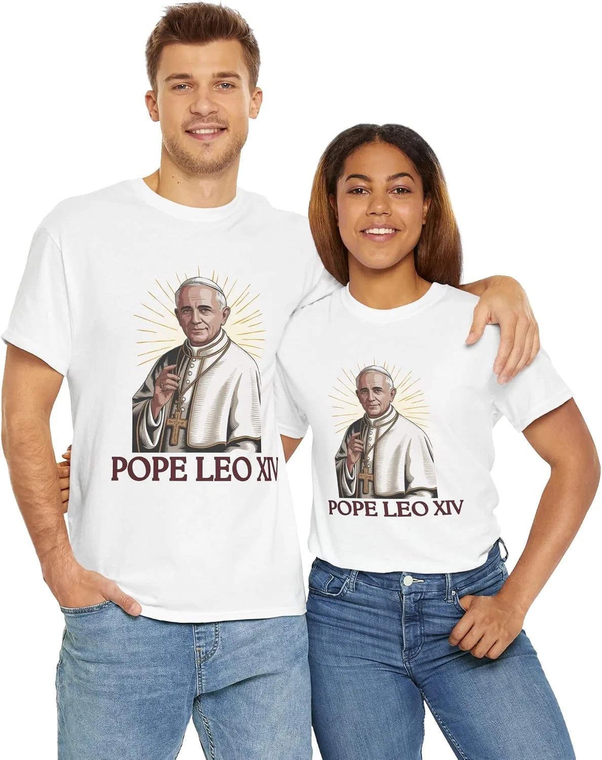 Футболка с принтом Pope Leo XIV, Cotton, White