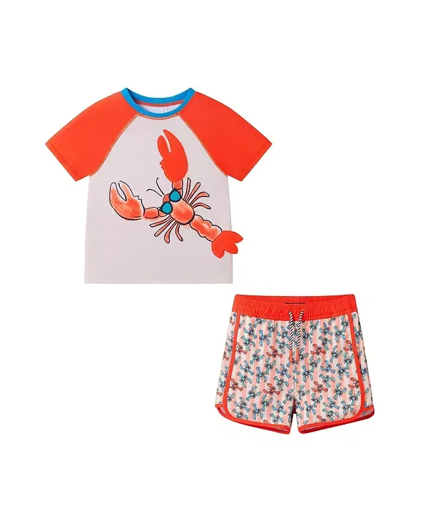 Детский купальник для мальчиков с принтом Rashguard Set Andy & Evan, Orange Lobster