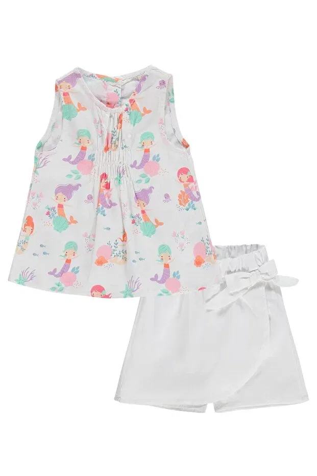 Детский комплект шорт-юбка с принтом Mermaid printed shorts skirt set Civil Baby, Ecru — фото 2
