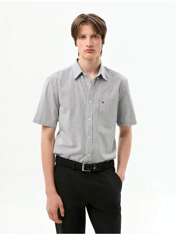 Рубашка с коротким рукавом из сирсакера, полосатая TOMMY HILFIGER, Navy