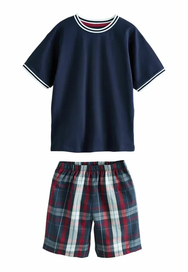 Пижамный набор из 3 предметов, клетка Regular fit check Next Navy, Burgundy, Green, темно-синий/зеленый/бордовый — фото 4