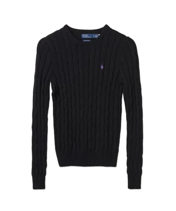 Свитер с V-образным вырезом из хлопка, W, Polo Ralph Lauren, черный — фото 3