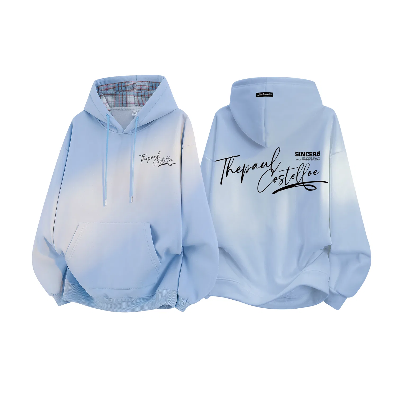Детский свитшот без пола с принтом Ice Blue Plaid Paul Costelloe