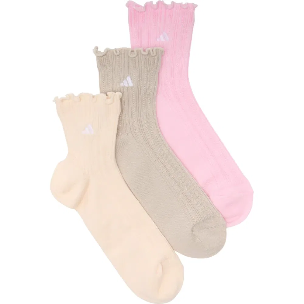 Женские 3 пары носков до щиколотки с оборками Adidas, Clear Pink/Wonder Alumina Grey