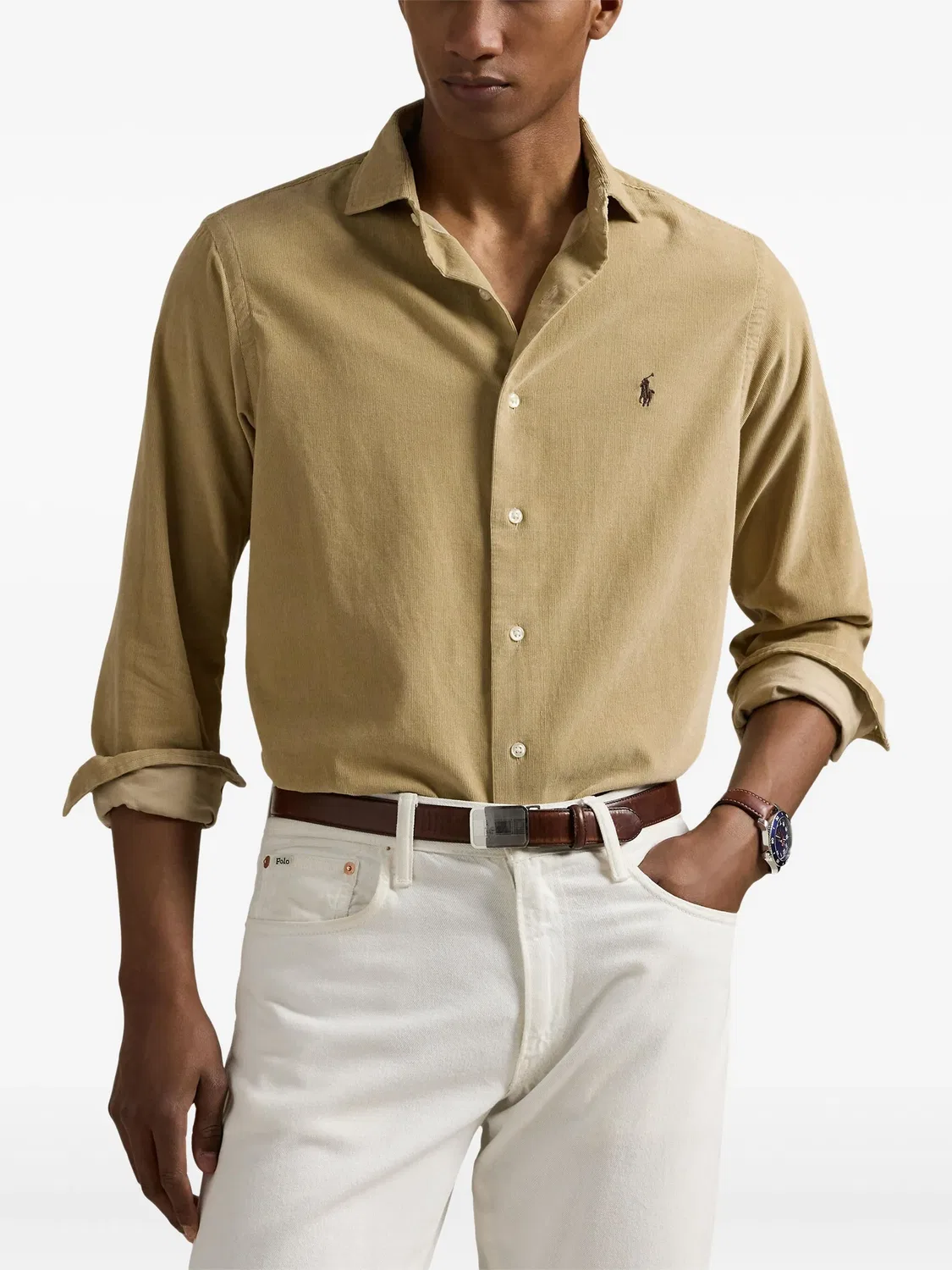 Бежевая Рубашка С Пуговицами Polo Ralph Lauren, бежевый — фото 4