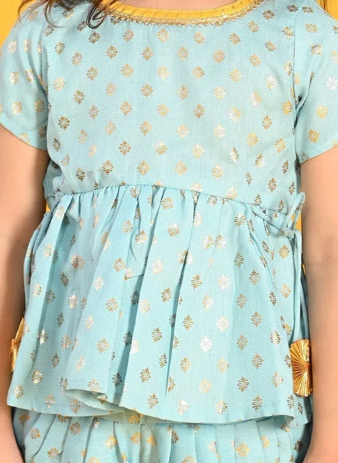 Комплект курта с дхоти с цветочным принтом для девочек Saka Designs, синий — фото 4