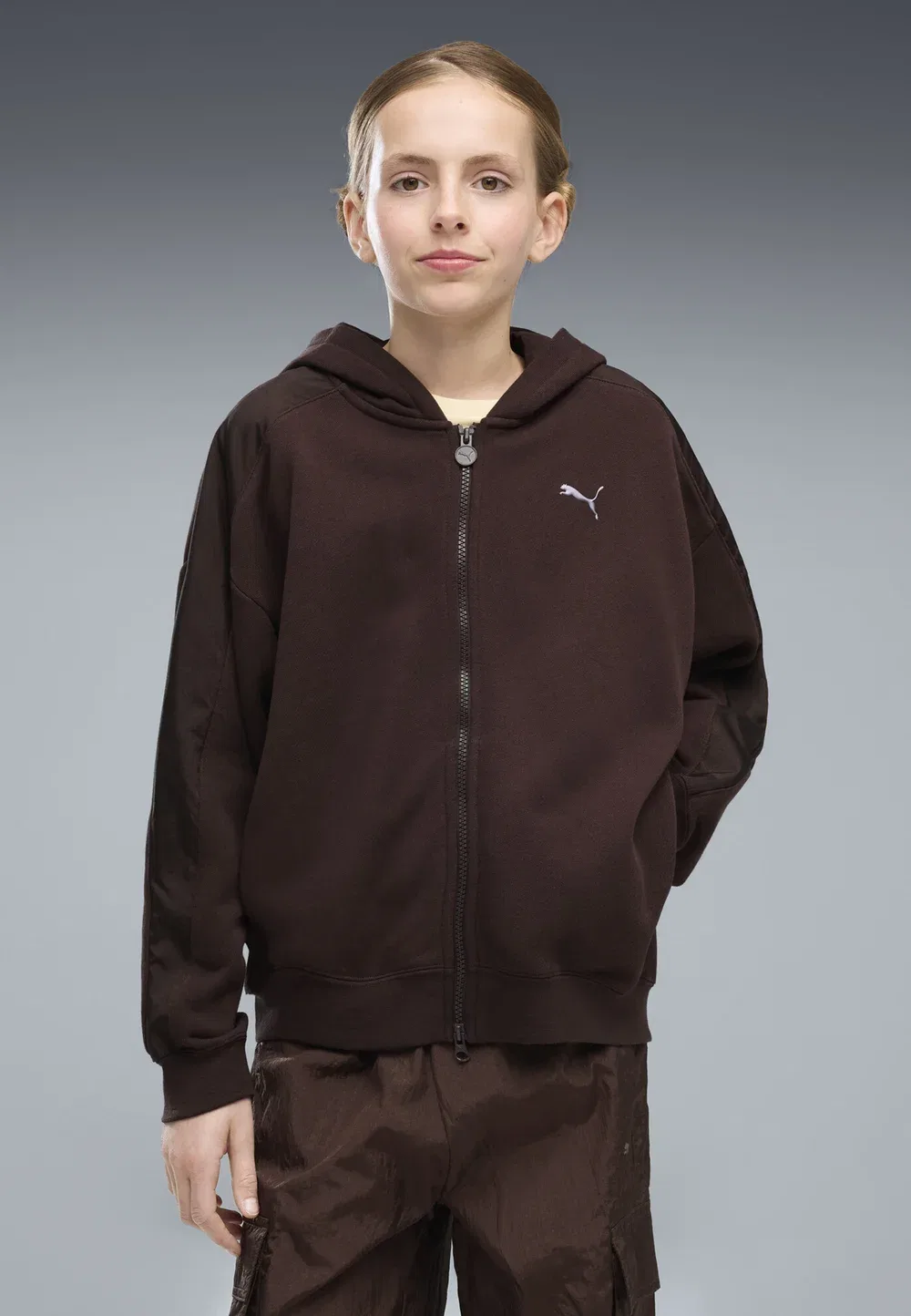 Куртка оверсайз T7 Midnight Shadow mit Reissverschluss - толстовка на молнии Puma, Chocolate Fondue