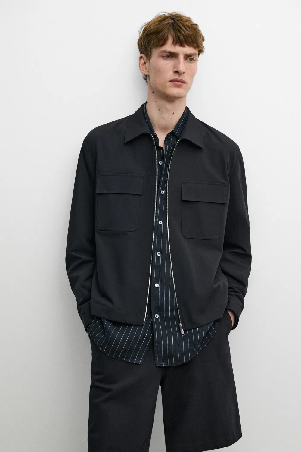 Техническая куртка с карманами Massimo Dutti, темно-синий — фото 2