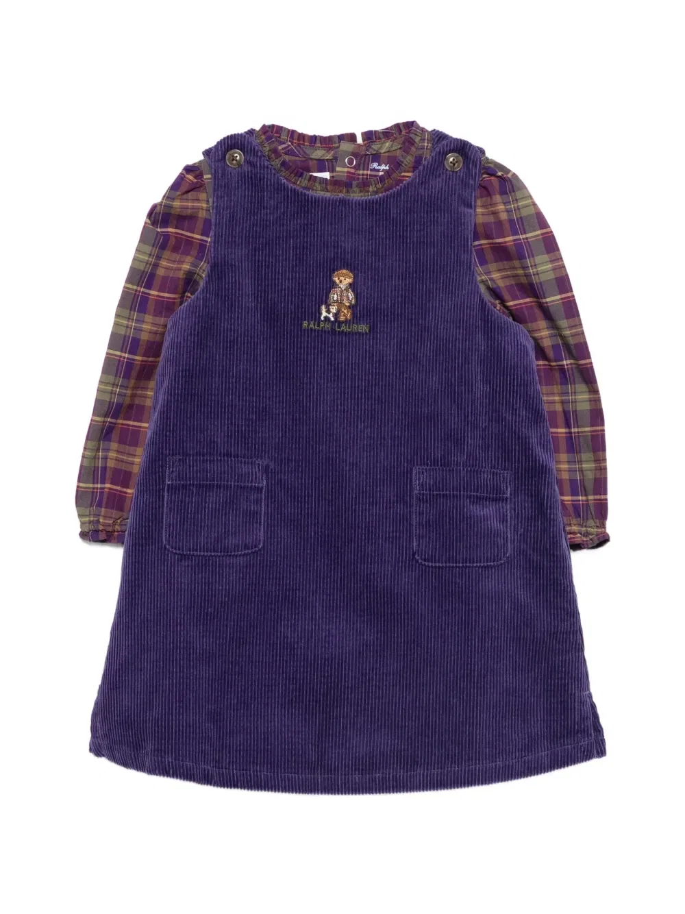 Набор: вельветовый сарафан с мишкой POLO RALPH LAUREN KIDS, фиолетовый