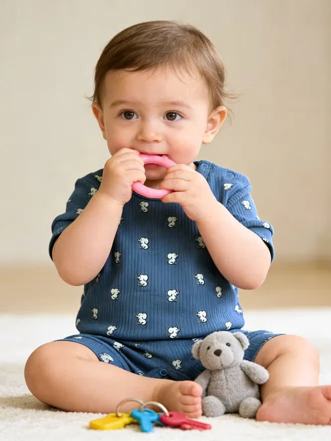 Боди-комбинезон с принтом из рубчатого хлопка с короткими рукавами Babies Basic, синий — фото 3