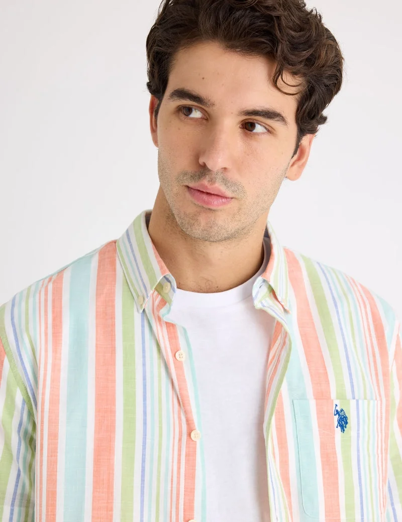 Мужская рубашка U.S. Polo Assn. Short Sleeve Stretch Slub Poplin, мультиколор — фото 4