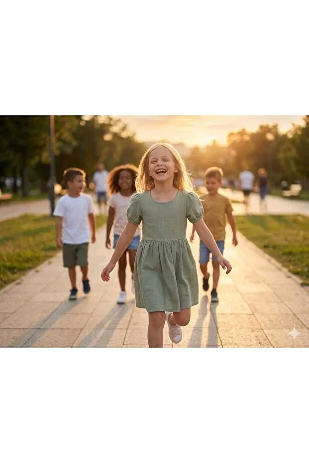 Детское платье для девочек хлопковое Hilal Akıncı Kids, Green — фото 2