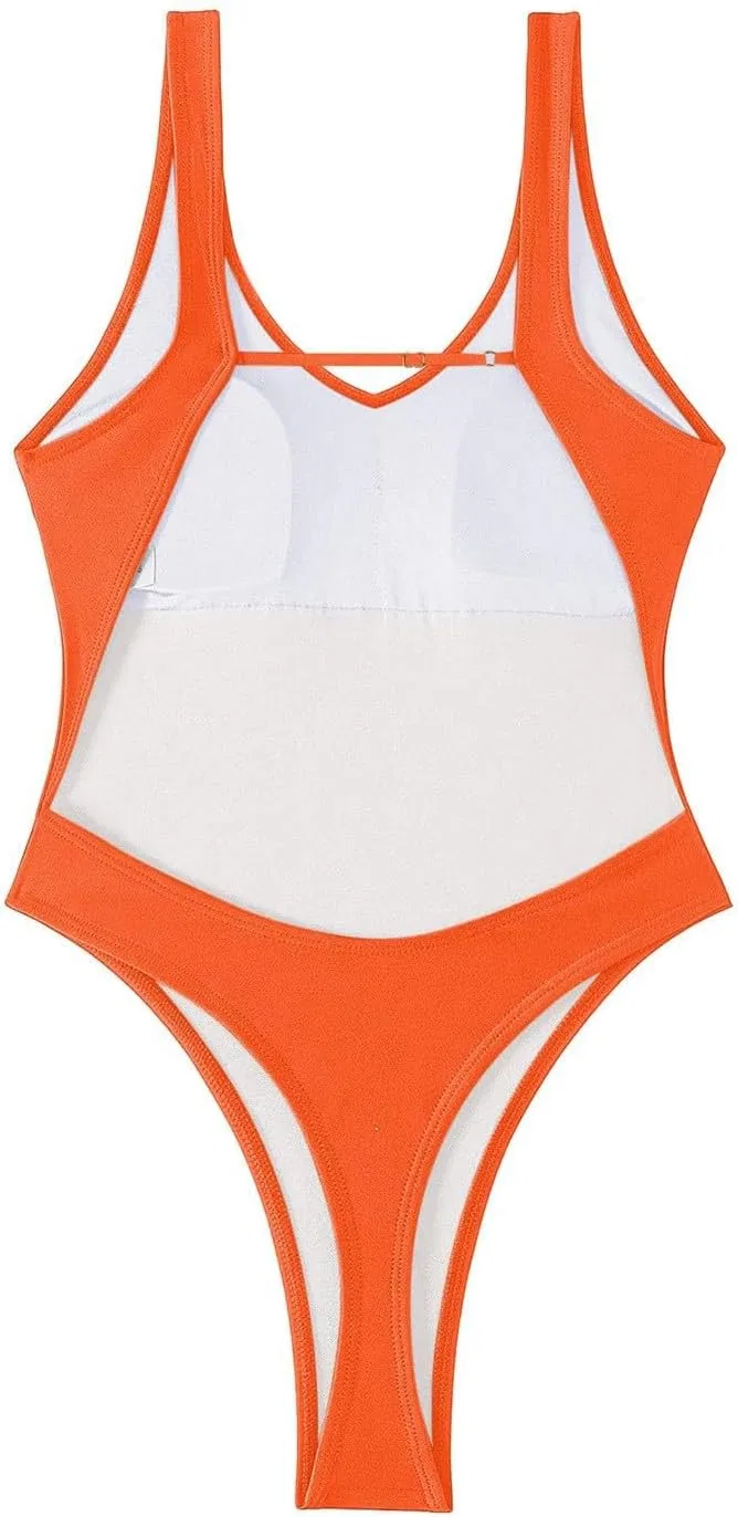 Женский цельный купальник ретро с высоким вырезом Wide Strap, Orange — фото 4