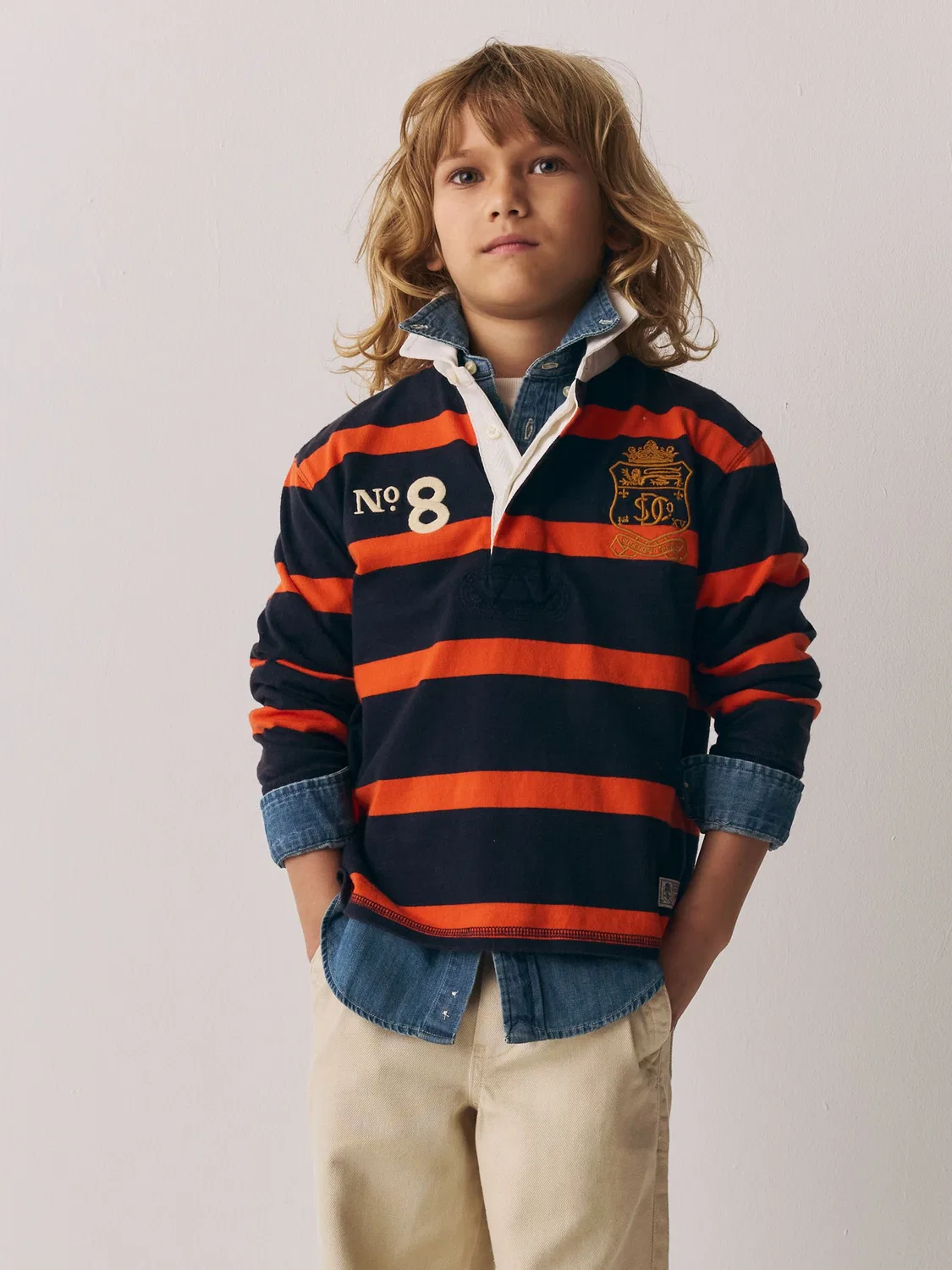 Рубашка регби с вышивкой Superdry, оранжево-синяя