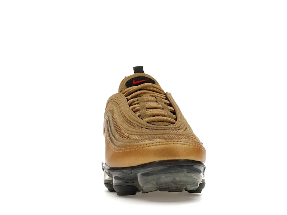 Детские кроссовки гибридные с металлическим верхом Nike Air VaporMax 97 Metallic Gold, Metallic Gold/Varsity Red-Black-White — фото 2