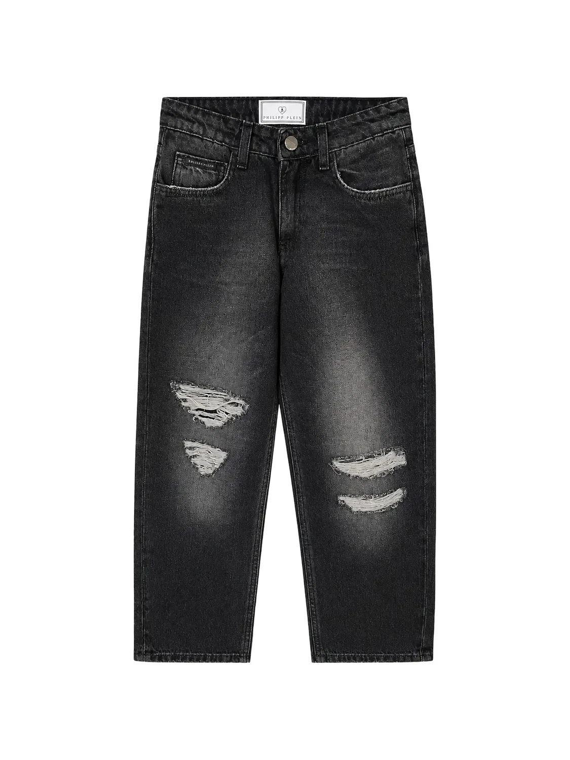 Прямые джинсы с эффектом потертости и логотипом Philipp Plein Junior, черный