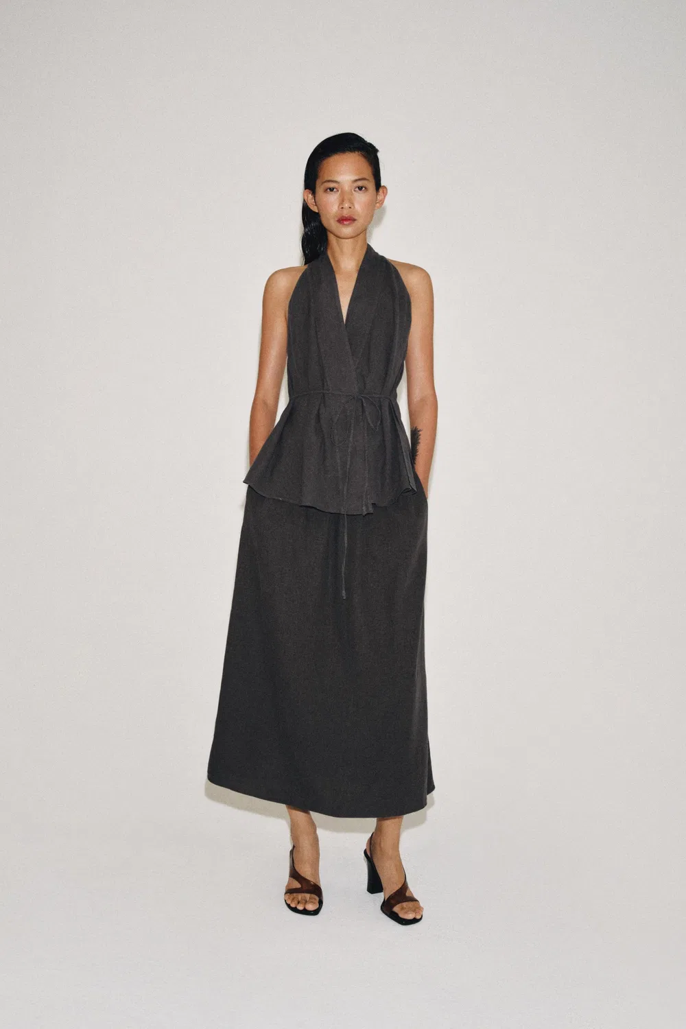 Топ-накидка из льняной смеси от ZW COLLECTION ZARA, Anthracite grey