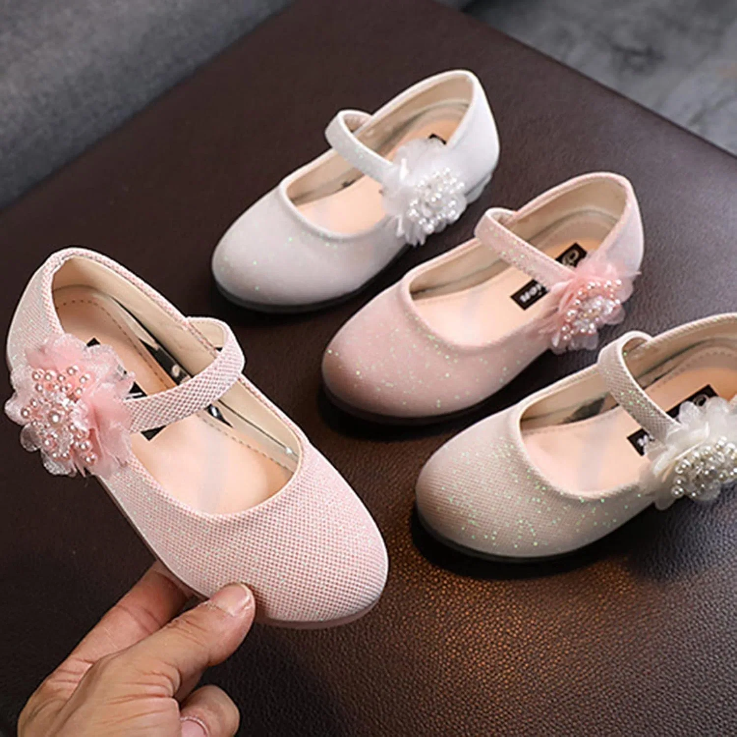 Детские балетки для девочек с цветком Mary Jane Flats Pump Strap, Pink — фото 4