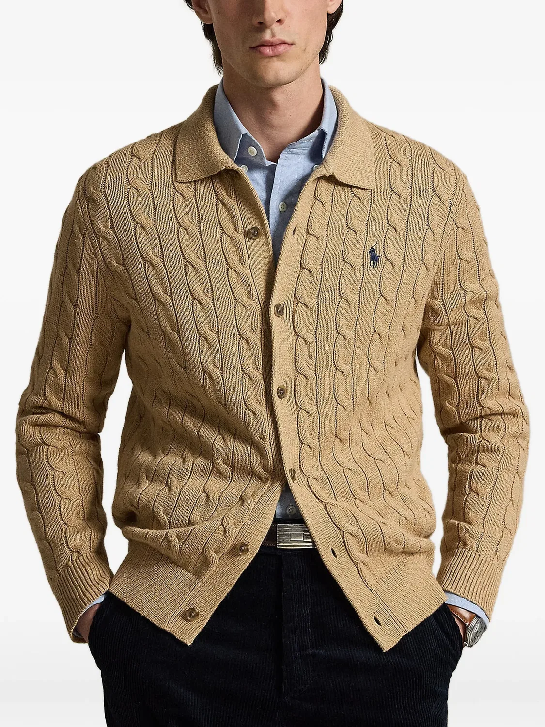 Кардиган фактурной вязки Polo Ralph Lauren, нейтральные цвета — фото 2
