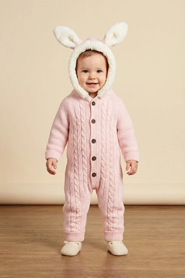 Детский комбинезон с капюшоном с рисунком из флиса Lui Baby, Pink