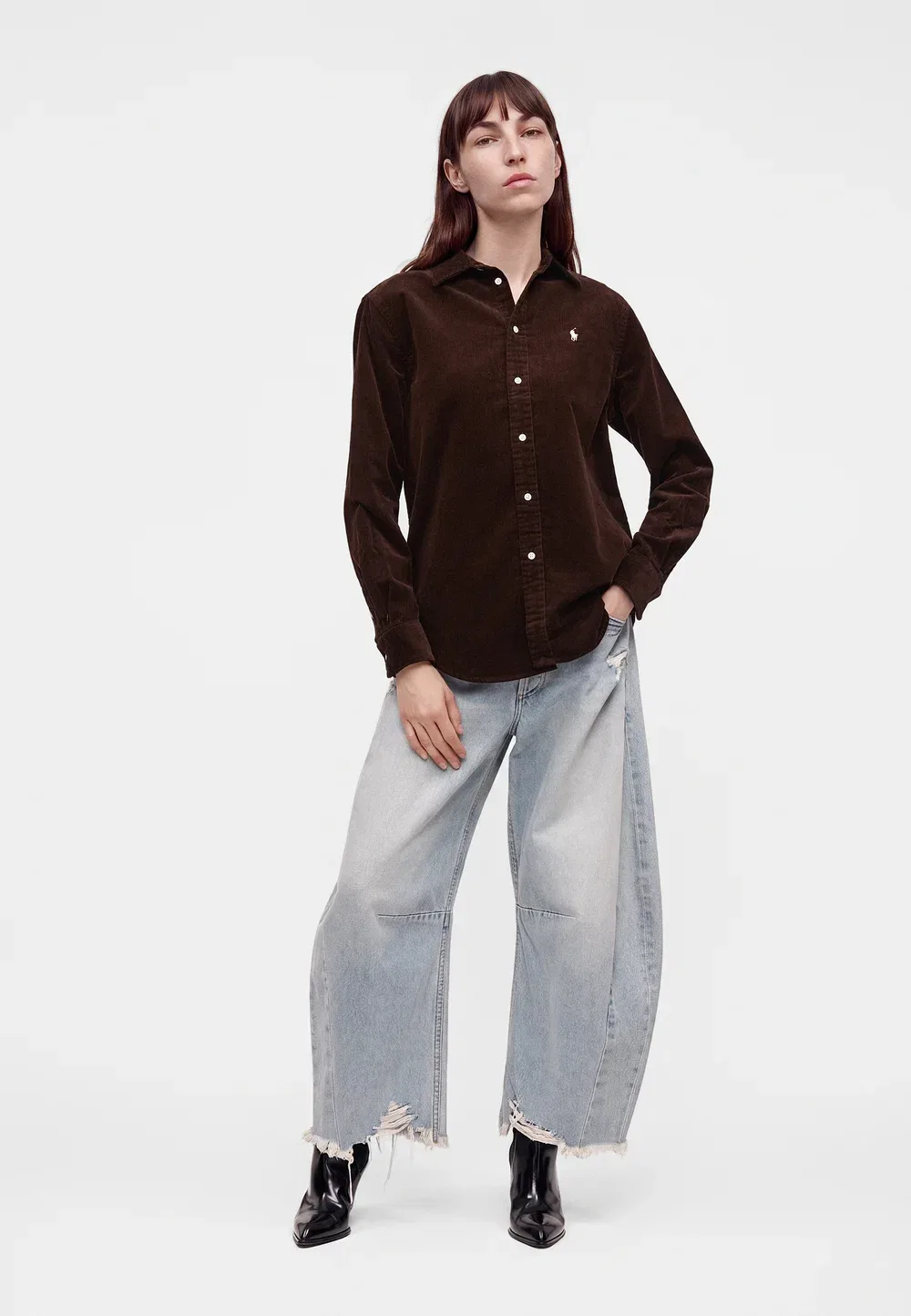 Спортивная рубашка - блузка на пуговицах Polo Ralph Lauren, Dark Brown — фото 2