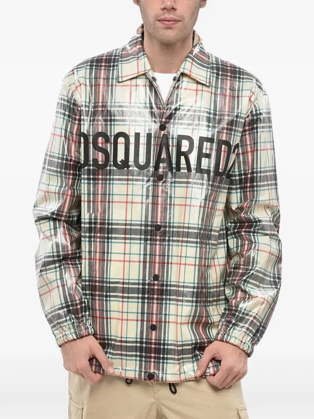 Пальто-рубашка в клетку с покрытием Dsquared2, бежевый