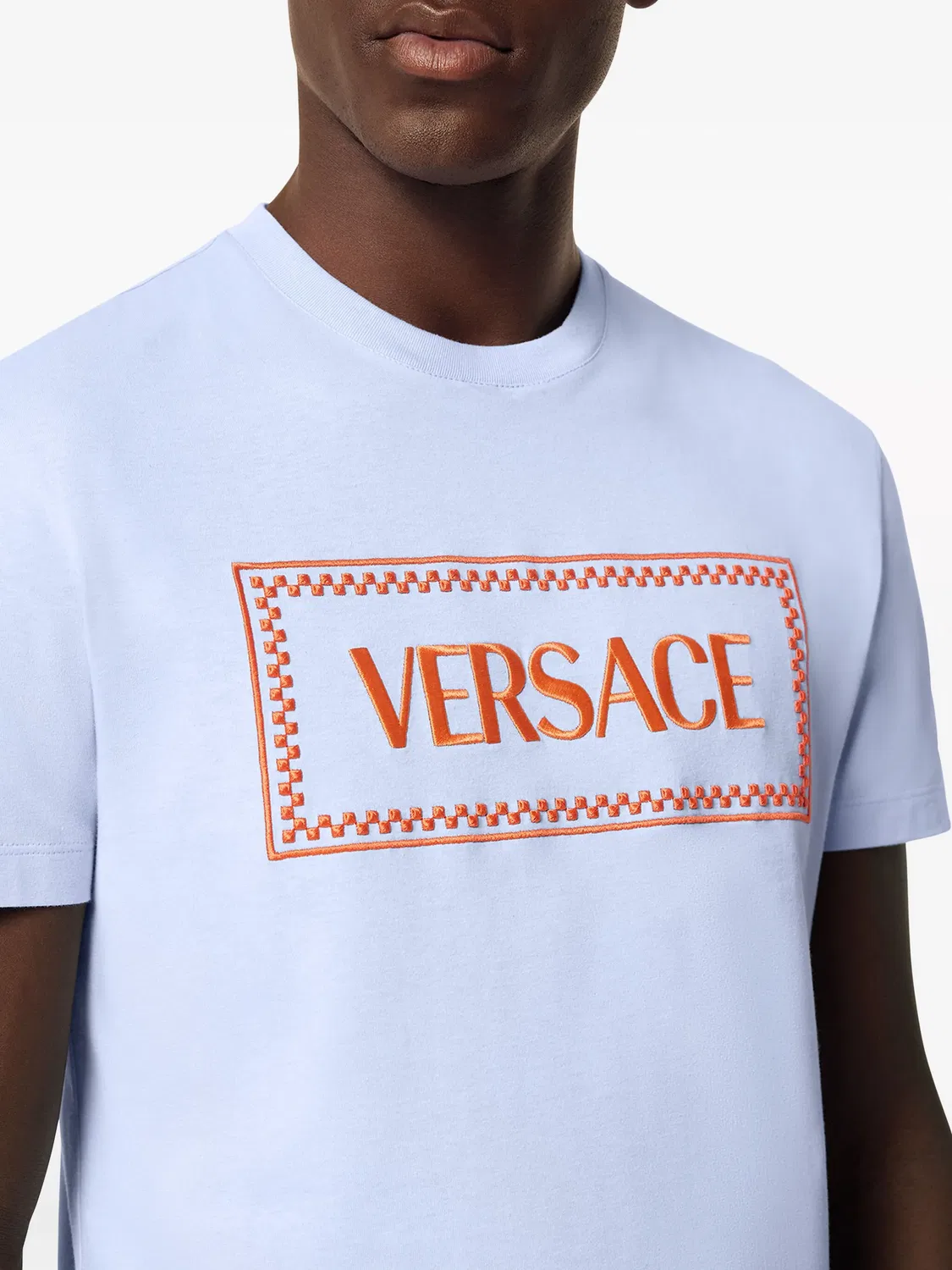 Футболка 90s с вышитым логотипом Versace, голубой — фото 3
