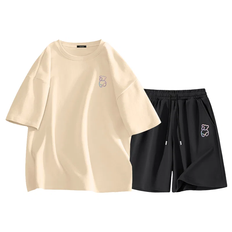 Детский комплект спортивной одежды с принтом B Dazzling Color Bear MINISO, Khaki And Black