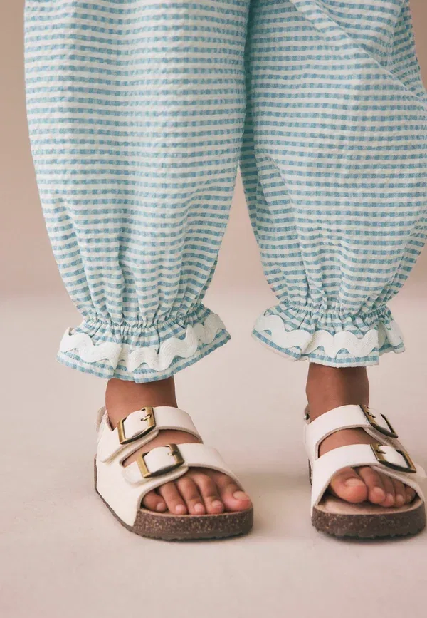 Брюки хлопковые Regular fit bloomer pullon trousers Next Ecru Gingham, синий — фото 4