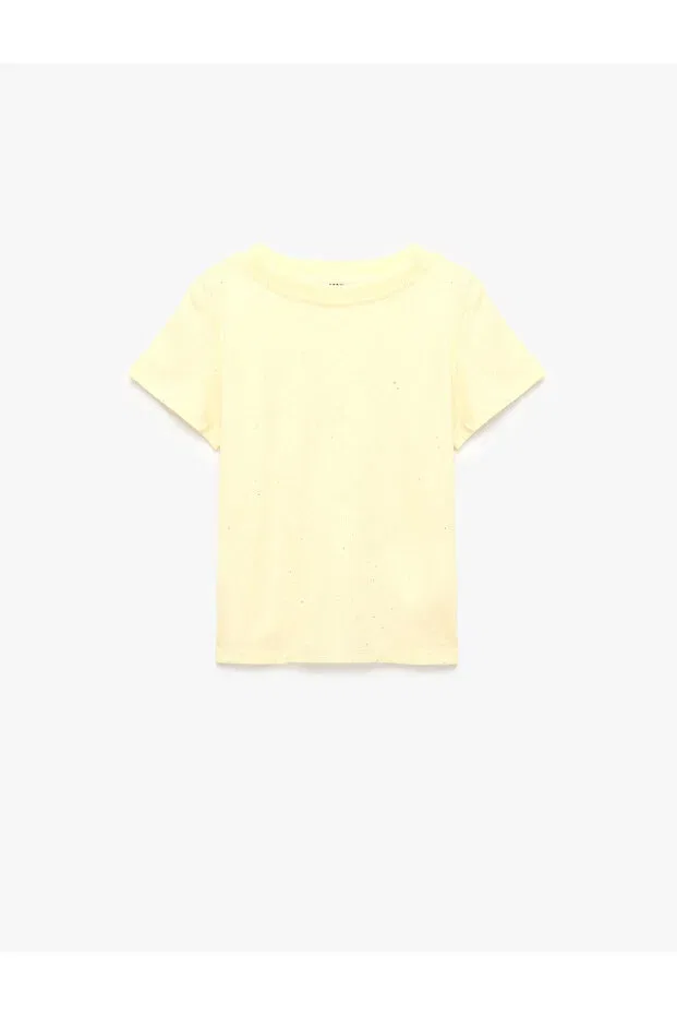 Детская футболка для девочек хлопковая Sim detailed crew neck short sleeve cotton t-shirt Koton, Yellow — фото 4