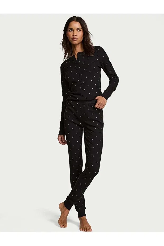 Женская пижама с длинным рукавом, комплект Henley thermal long pajama set Victoria'S Secret, Iced Coffee