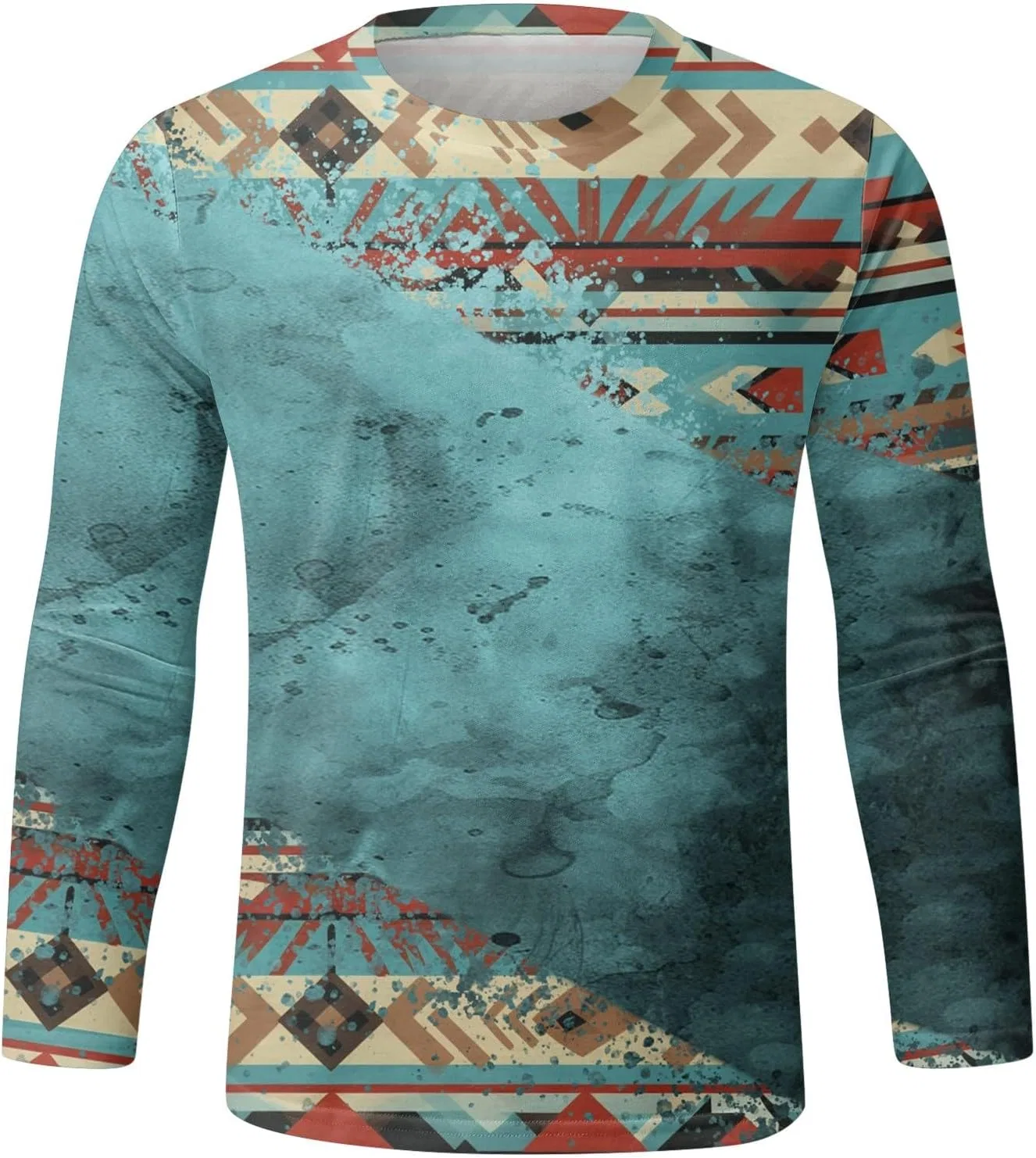 Мужская футболка с длинным рукавом с графическим принтом Western Aztec, Mint Green — фото 2