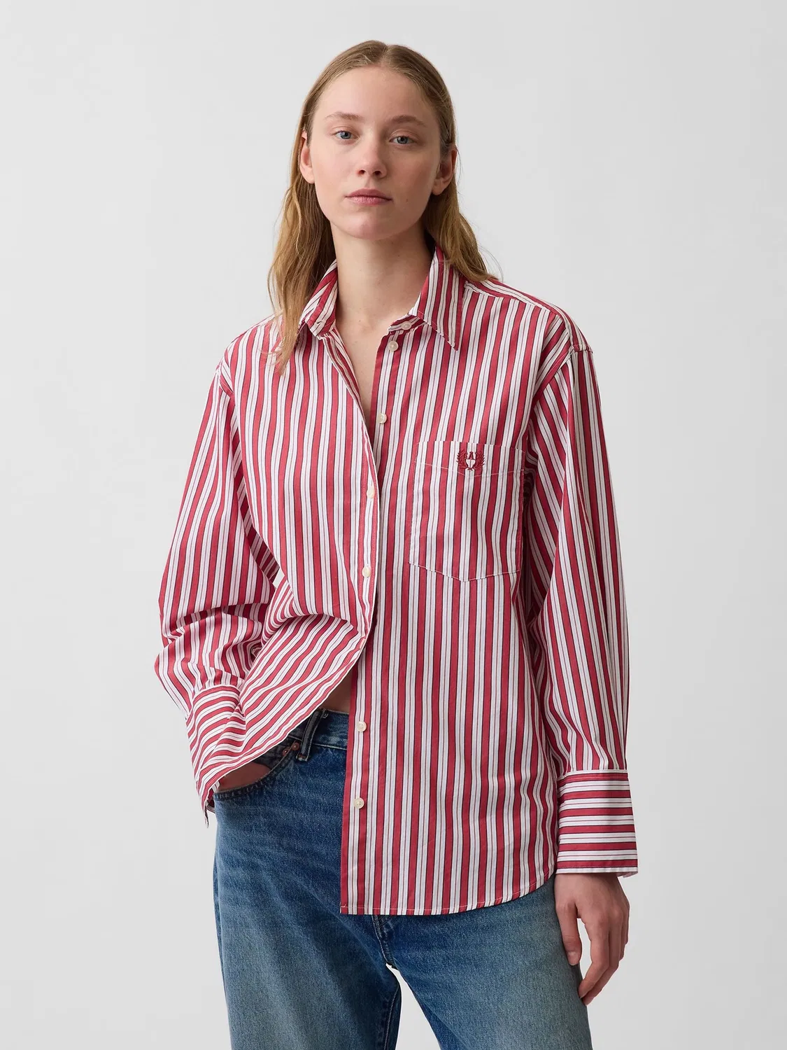 Рубашка оверсайз, в полоску, Big Shirt Gap, красная полоска