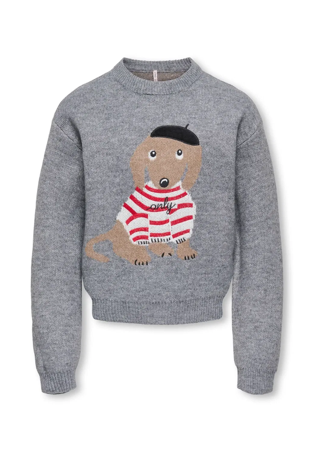 Пуловер Kogteddy l/s knt noos - джемпер Only Girls, Medium Grey Melange Detail:Dachshund