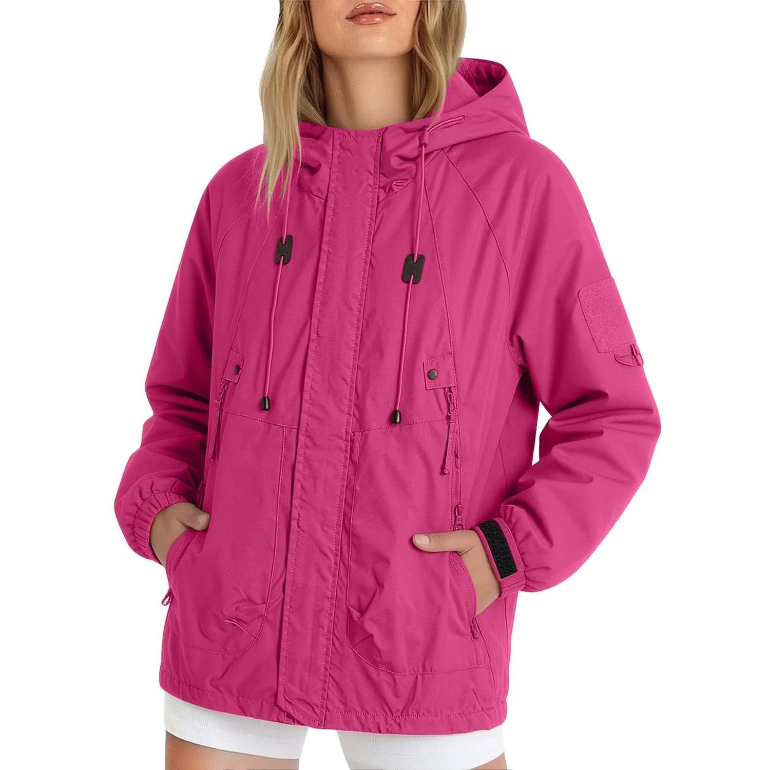 Женский дождевик с капюшоном легкий, Rosa acceso