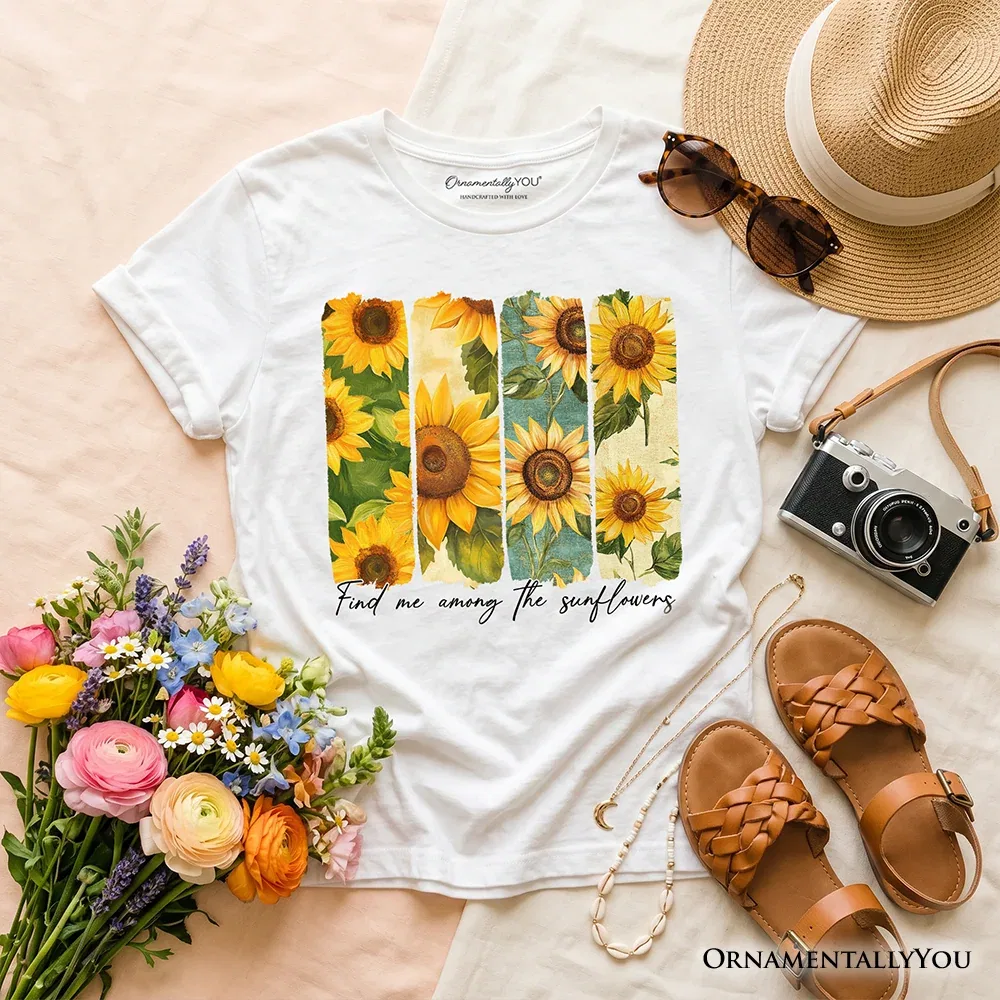 Детская футболка для девочек с принтом Find Me Among the Sunflowers OrnamentallyYou, White