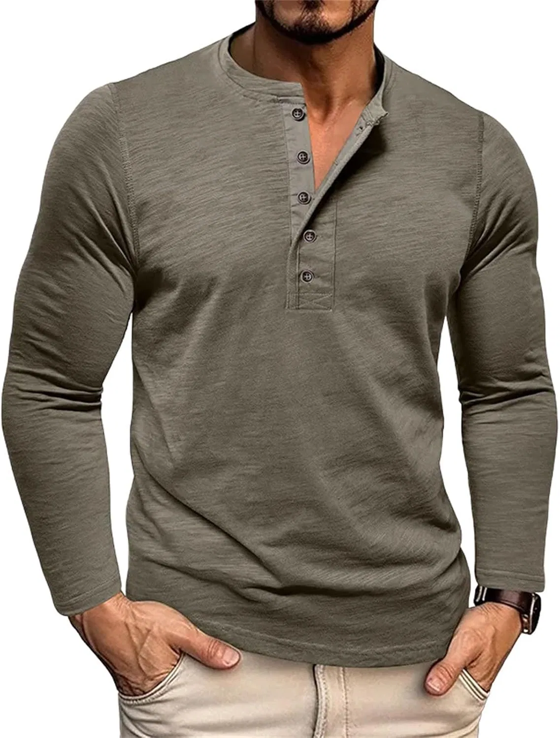 Мужская футболка с длинным рукавом хлопковая Casual Solid, Green