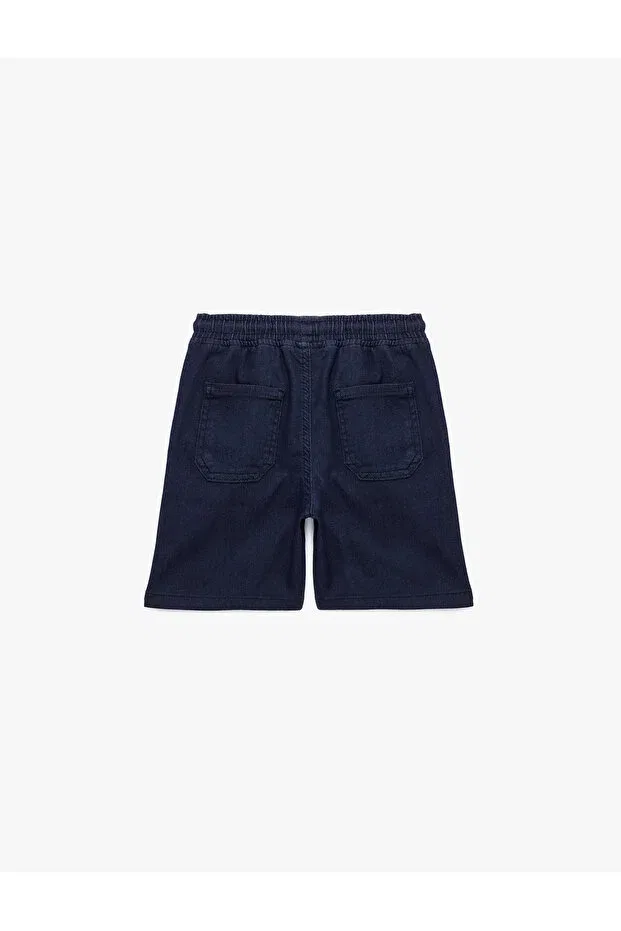 Детские шорты для мальчиков джинсовые Beli Lace-Up Elastic Slim Fit Denim Shorts Koton, Navy Blue — фото 2