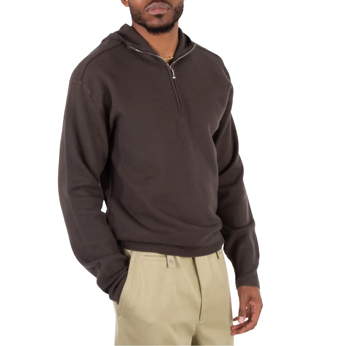 Худи с полузастежкой-молнией из шерсти Half-Zip Wool Hooded Sweatshirt Burberry, Otter — фото 2