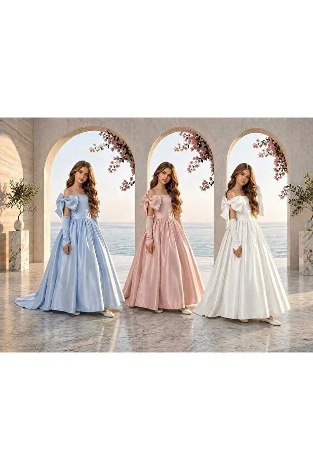 Детское платье для девочек атласное с принтом Prom Uzun Butik Kids, Pink — фото 3