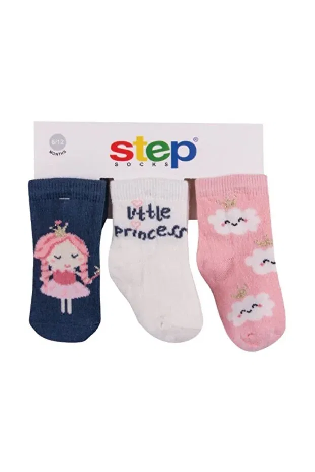 Детские носки для девочек с принтом Step, Navy Blue-Pink