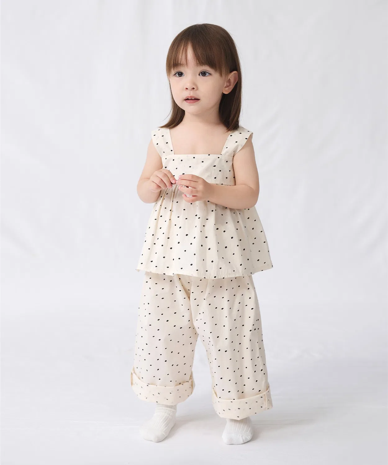 Детские брюки с принтом в горошек Straight Long Pants enhenn, Beige
