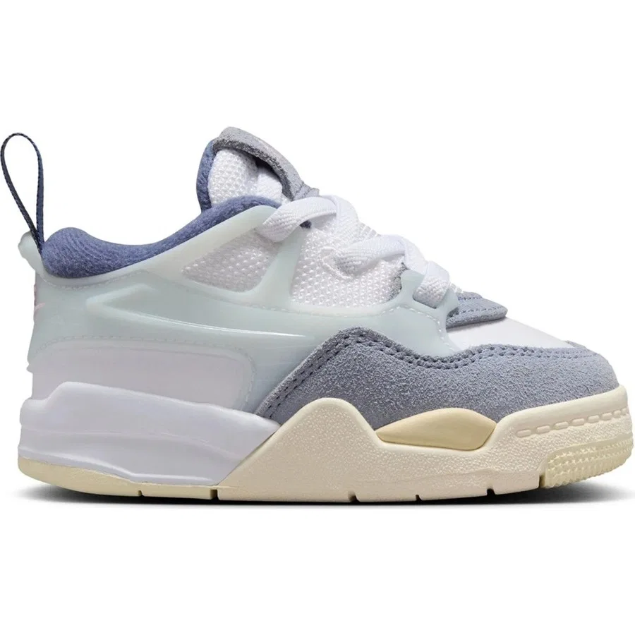 Кроссовки детские из натуральной кожи с шнуровкой Jordan 4 Rm Td Leather Sneakers Nike, Белый Светло-Синий