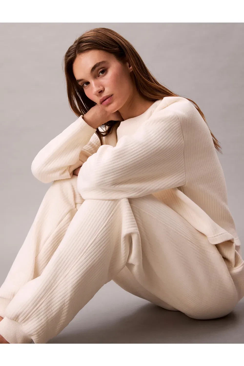 Женские спортивные штаны из махры с quilted стежкой Calvin Klein, Ivory — фото 3