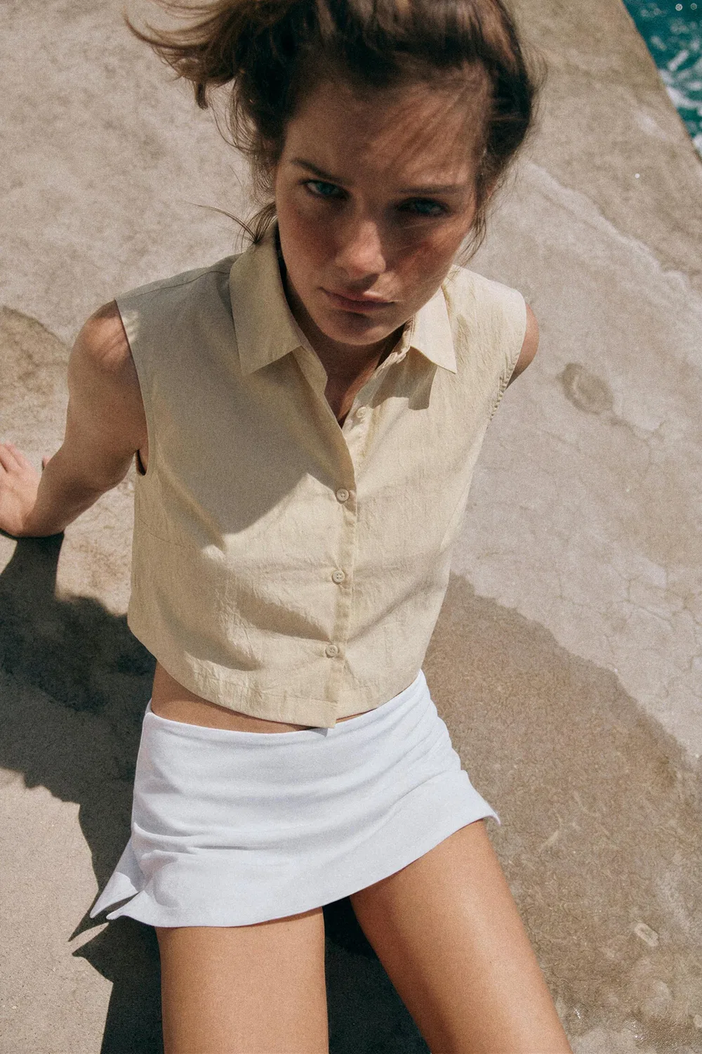 Топ из поплина с объемной спинкой ZARA, Cream