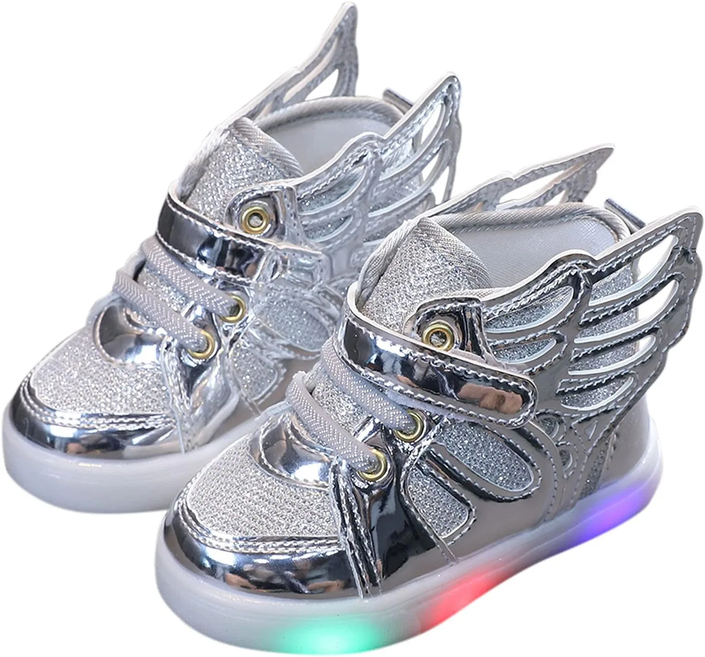 Детские кроссовки для девочек с подсветкой и пайетками, Silver — фото 4