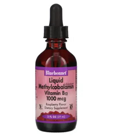 

Жидкий метилкобаламин Витамин B12 Натуральный вкус малины 1000 мкг 59 мл Bluebonnet Nutrition