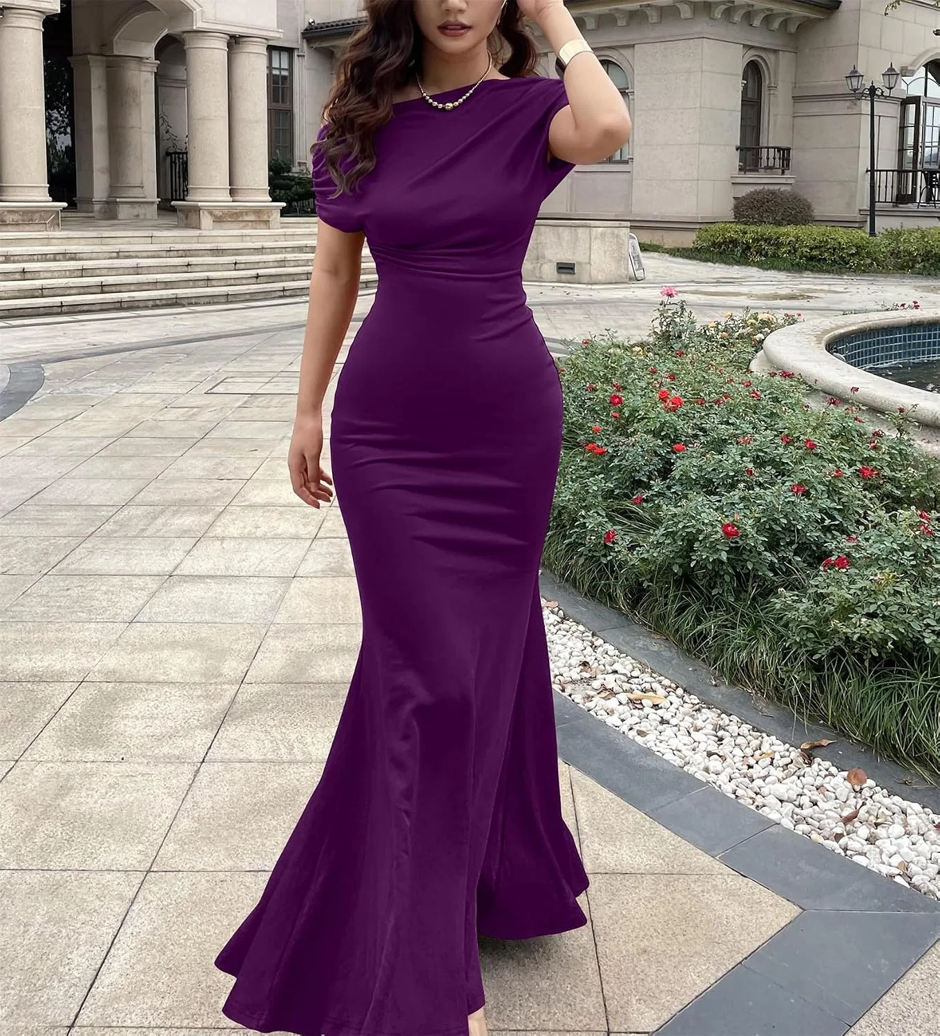 Женское вечернее платье без рукавов Off Shoulder Bodycon, фиолетовый — фото 4