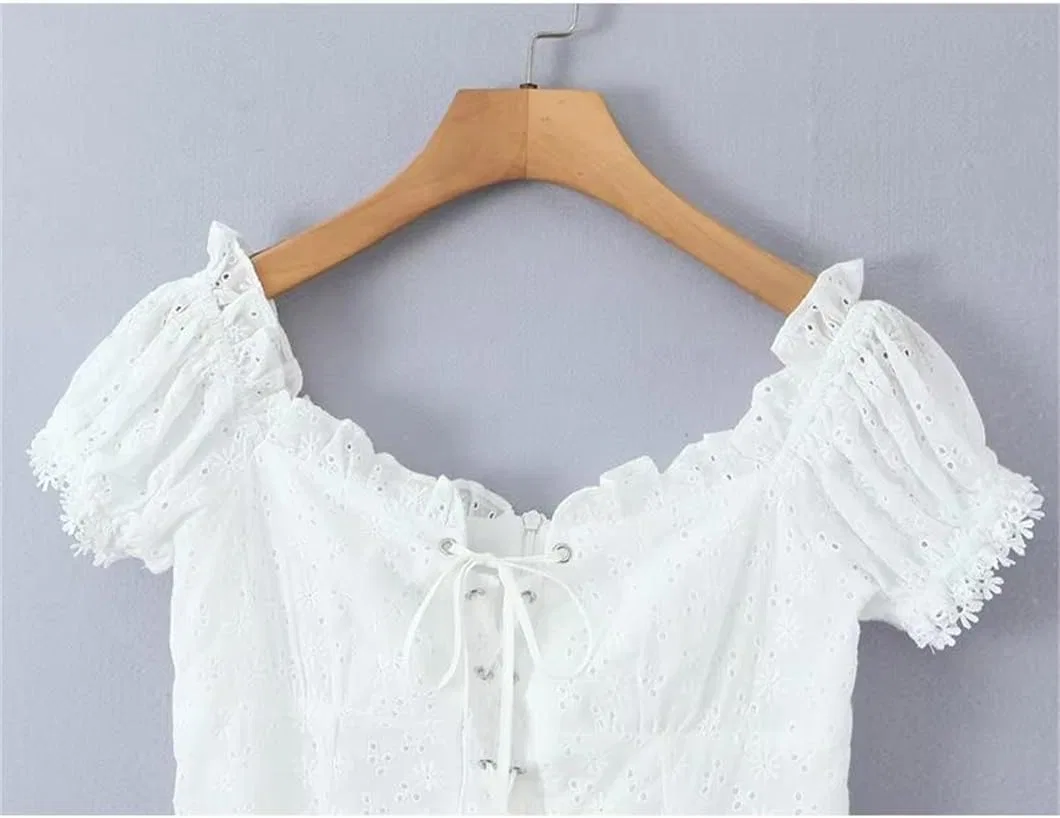 Женское мини-платье с вышивкой A-силуэта, White — фото 3