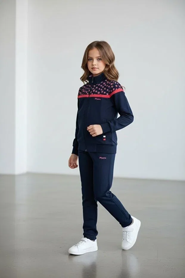 Детский спортивный комплект для девочек с принтом Piyera, Navy Blue — фото 3